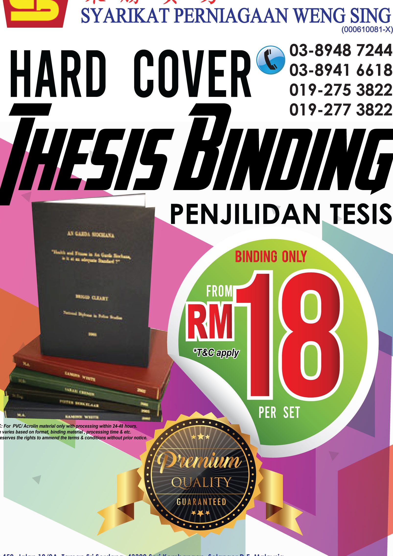 syarikat perniagaan weng sing printing photocopy hardcover binding thesis binding